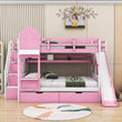 Full Over Full Castle Bunk Beds with Stairs and Slide for Girls, Boys