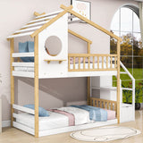 Low Twin Over Twin House Bunk Beds with Stairs and Storage for Kids, Toddler - [Floor]