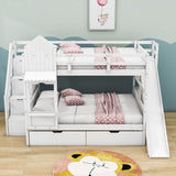 Full Over Full Castle Bunk Beds with Stairs and Slide for Girls, Boys