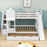 Full Over Full Castle Bunk Beds with Stairs and Slide for Girls, Boys