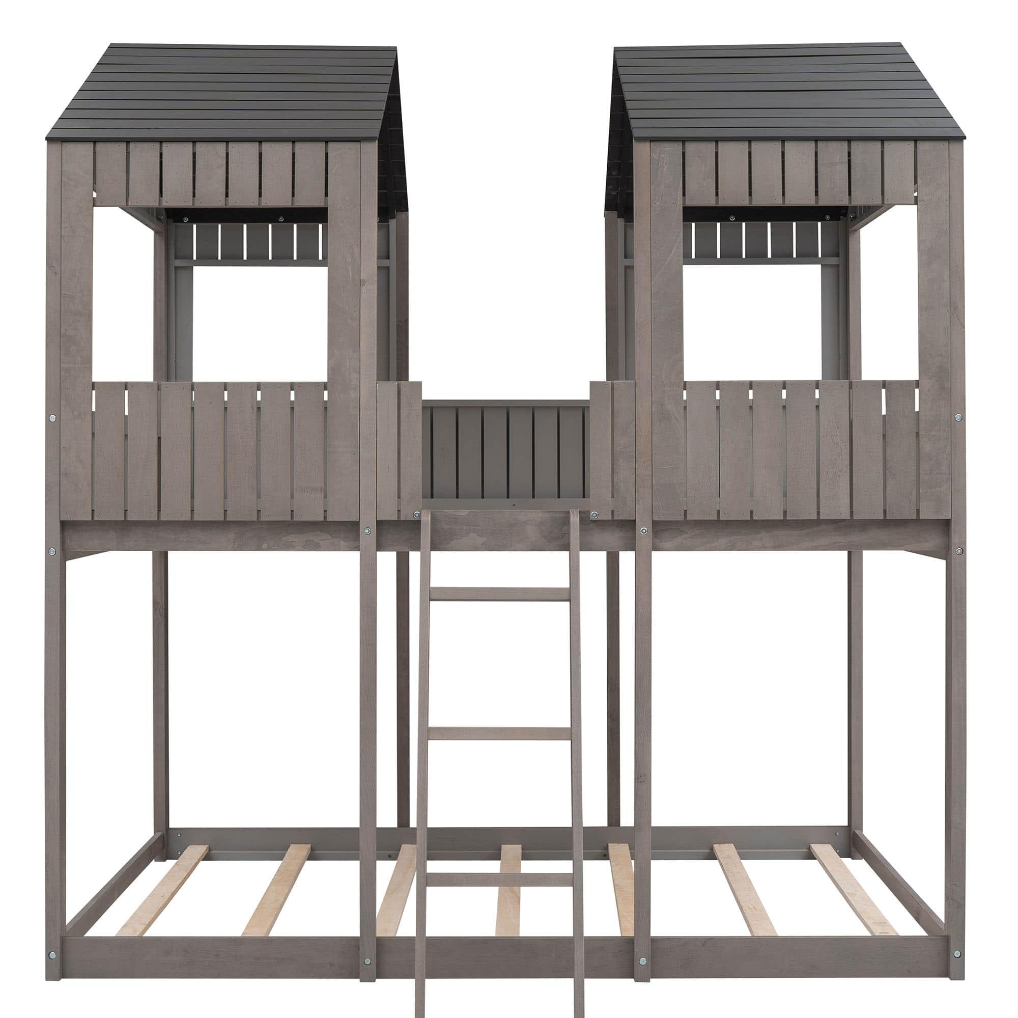 Wooden Full Over Full House Bunk Beds for Kids Toddler - Low, Floor