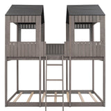 Wooden Full Over Full House Bunk Beds for Kids Toddler - Low, Floor