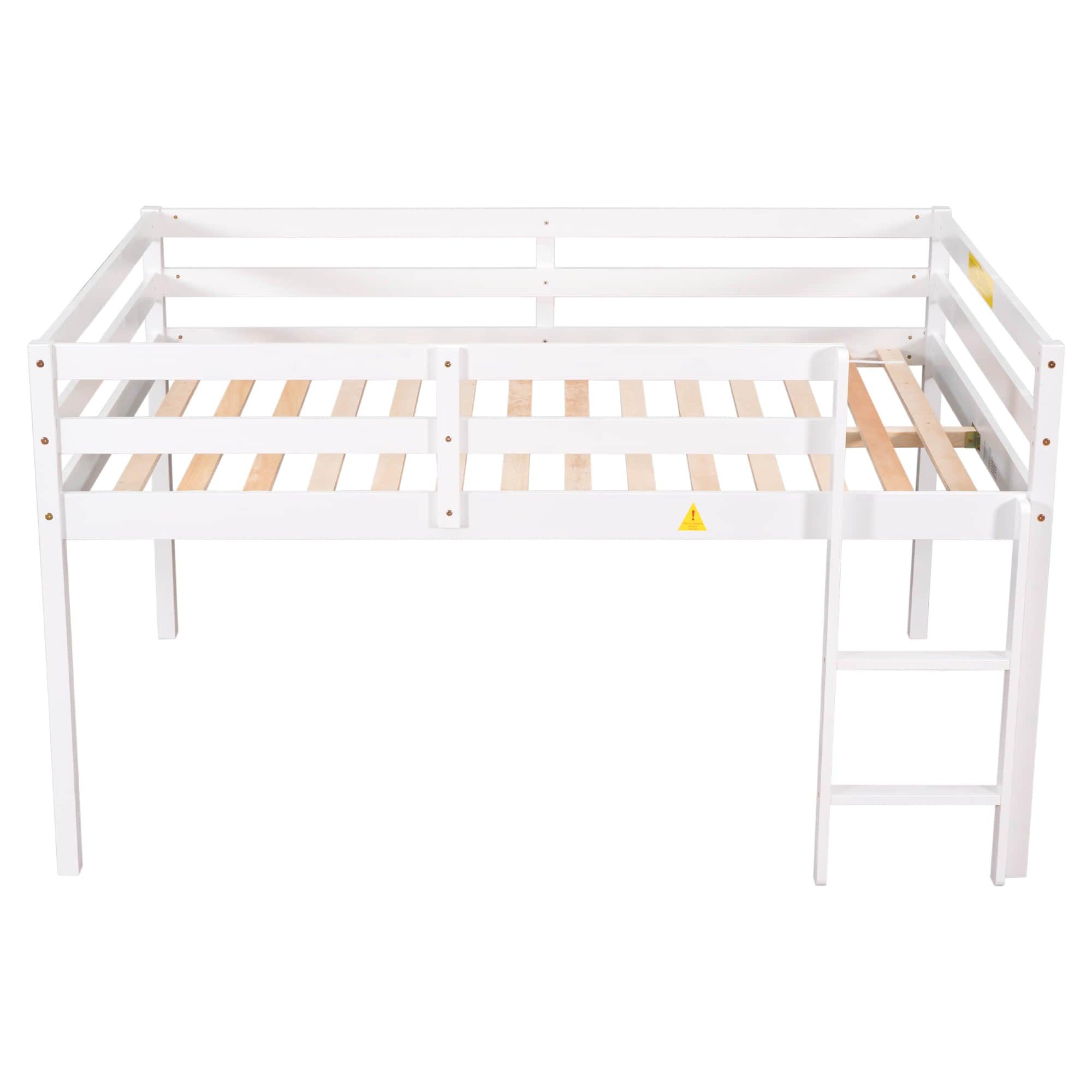 Kids Wooden Full Size Low Loft Bed - [Toddler, Boys, Girls]