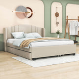 Modern Upholstered Queen Platform Bed Frame with Headboard and Storage