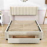 Velvet Full Size Upholstered Platform Bed Frame with Headboard and Storage