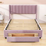 Velvet Full Size Upholstered Platform Bed Frame with Headboard and Storage