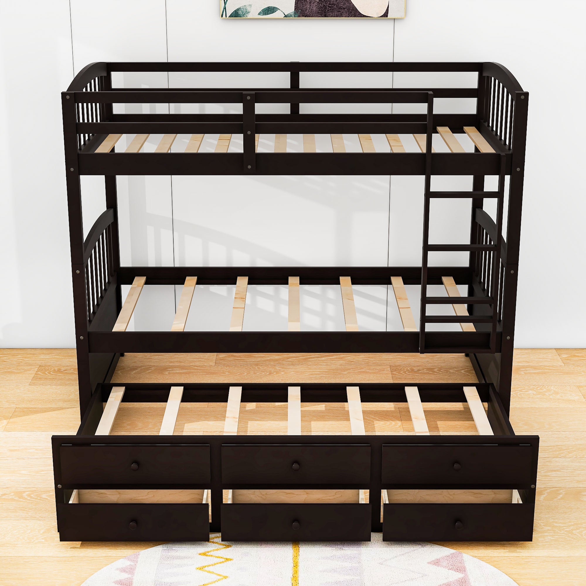 Convertible Twin Over Twin Bunk Beds for Kids Adults with Trundle and Storage - [Wood, Drawers]