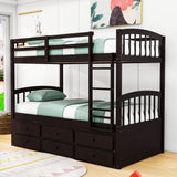 Convertible Twin Over Twin Bunk Beds for Kids Adults with Trundle and Storage - [Wood, Drawers]