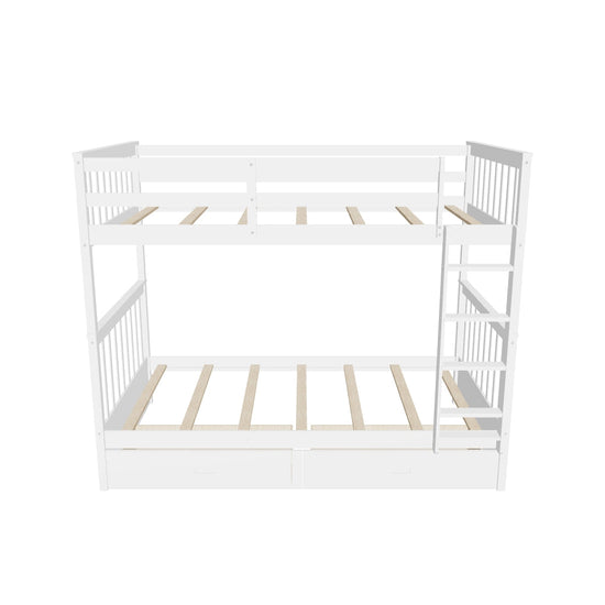 Wooden Twin Over Twin Bunk Beds with Storage Drawers - [Convertible]