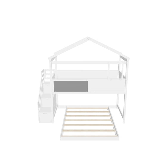 Low Twin Over Full House L-Shaped Bunk Beds for Toddler, Kids - [Floor]