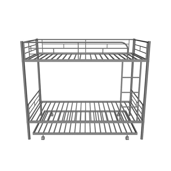 Twin Over Twin Classic Metal Bunk Bed with Trundle - [Detachable, Ladder]