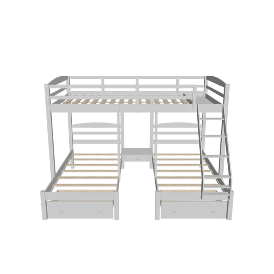 Wood Full Over Twin & Twin Triple Storage Bunk Bed - [Drawers]