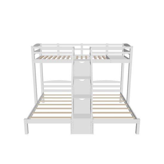 Wood Twin over Twin & Twin Triple Bunk Bed for Kids with Stairs and Storage