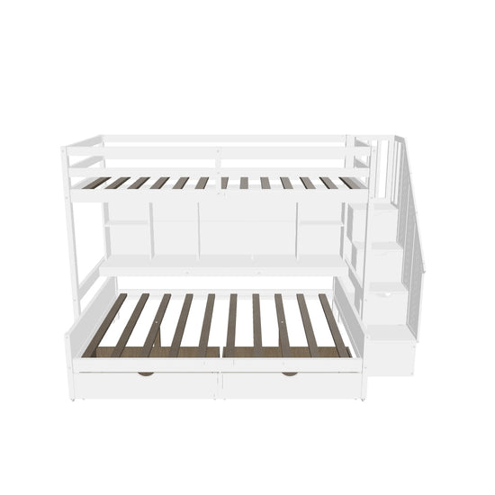 Twin XL Over Full Bunk Beds with Stairs and Storage Shelves, Drawers - [Detachable]