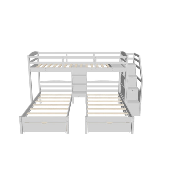 Twin Over Twin & Twin Triple Bunk Beds with Stairs and Storage - [Drawers, Shelves]