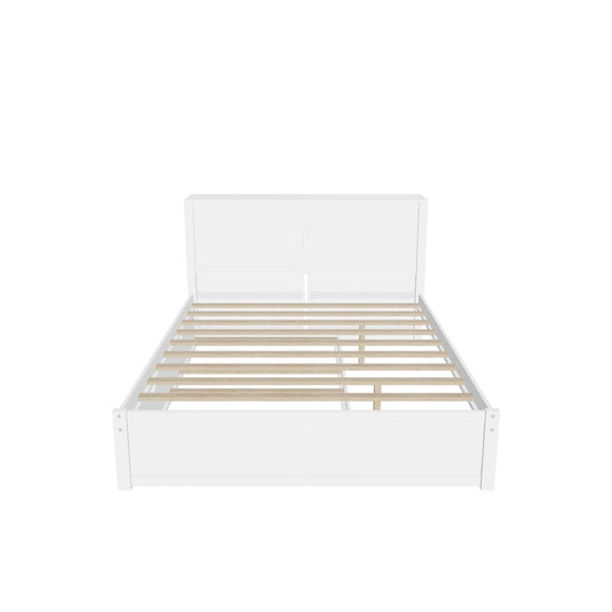 Full Platform Bed Frame with Pull Out Shelves and Twin Trundle