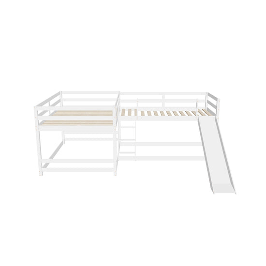 Corner Full and Twin Quad Bunk Beds with Slide - [Wooden, Convertible, L-Shaped]