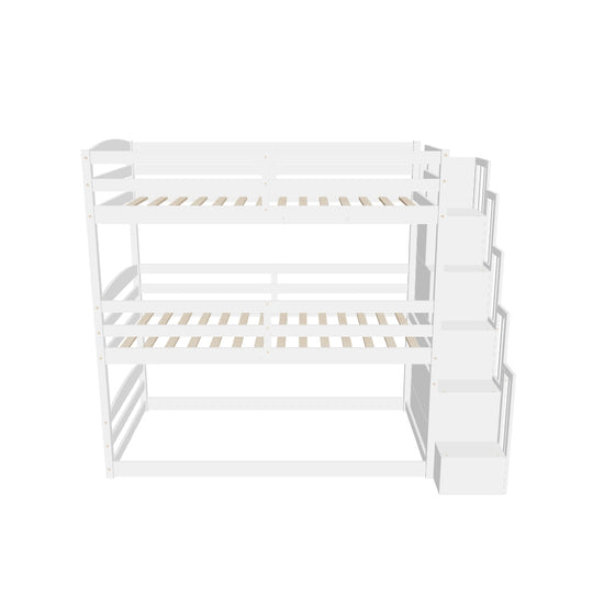 Twin 3 Tier Triple Bunk Beds for Kids with Stairs - [Separable, Floor]