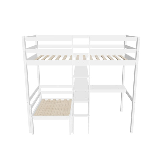 Twin Convertible High Loft Bed with Desk and Shelves for Adult - [Couch, Ladder, Wood]