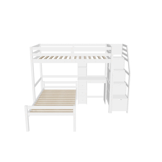 Twin Over Twin Bunk Beds with Desk and Storage Stairs - [Drawers, Shelves, L-Shaped]