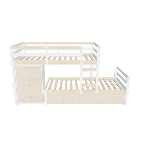 Low Twin Over Twin Bunk Beds for Kids with Storage Drawers and Dresser