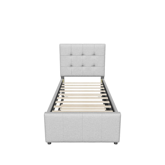 Twin Upholstered Platform Bed with Headboard and Trundle - [Linen]