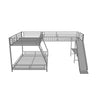 Low Twin Over Full Loft Triple Bunk Beds with Desk and Slide for Kids Toddler - [Metal]