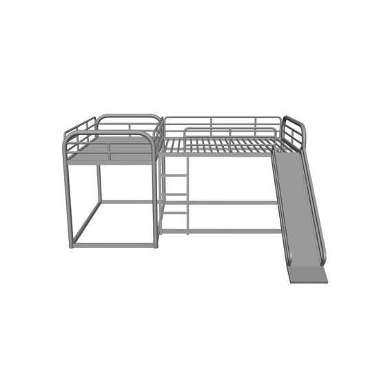 Metal Full & Twin Quad Bunk Beds with Slide for Kids, Toddler - [L-Shaped]