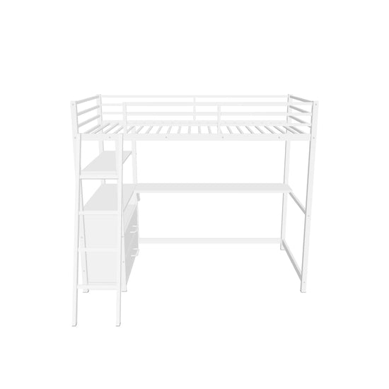 Metal Twin Size Loft Bed with Desk and Storage for College, Dorms