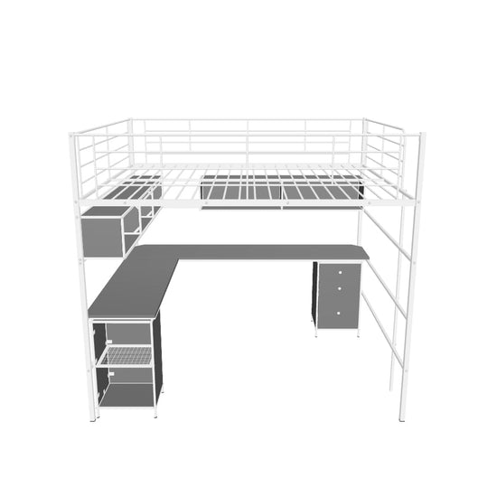 Metal Full Size Loft Bed with Desk and Storage for Adults, Teens