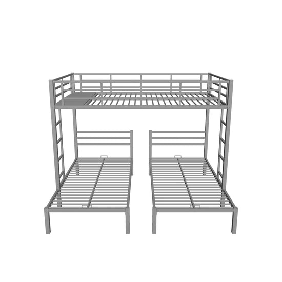 Full Over Twin & Twin Metal Triple Bunk Bed with Shelf