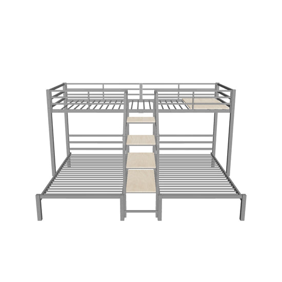 Twin Over Twin & Twin Triple Bunk Beds with Stairs and Storage - [Metal, Shelves]