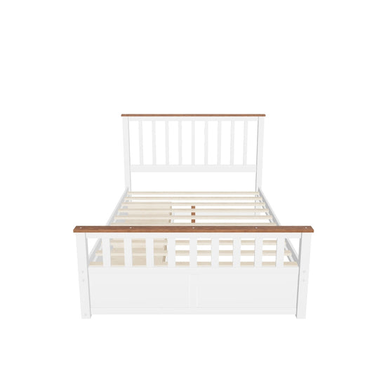 Wooden Full Size Platform Bed Frame with Storage and Slat Headboard