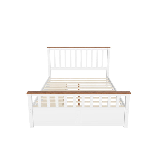 Wooden Queen Size Platform Bed Frame with Storage and Slat Headboard