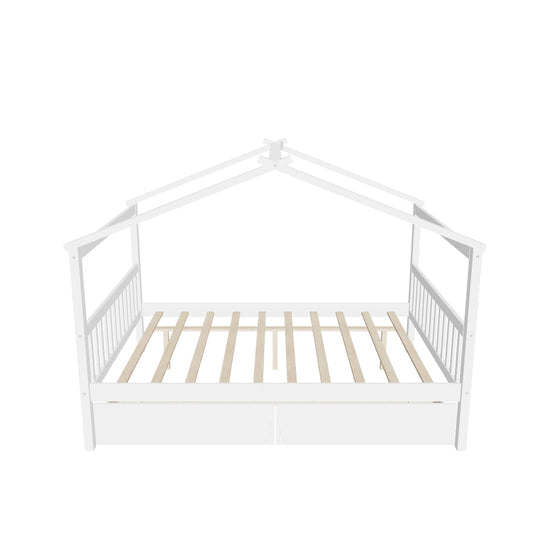 Wooden Full Size House Bed with Storage Drawers for Kids