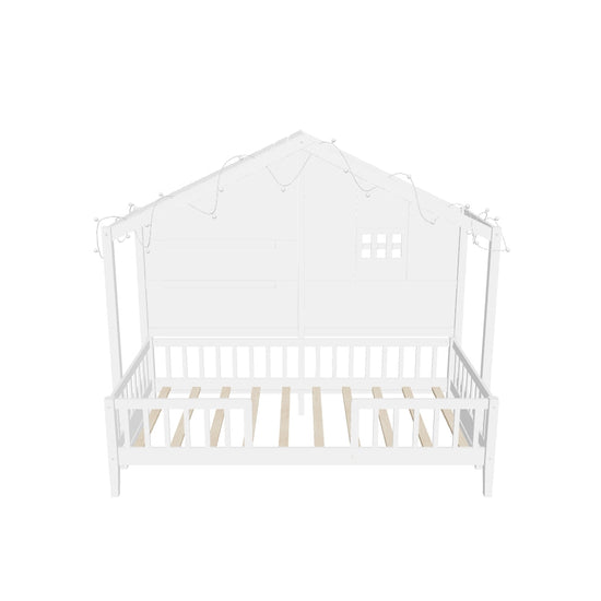 Low Profile Twin House Bed Frame for Kids with Rails and Light Strip