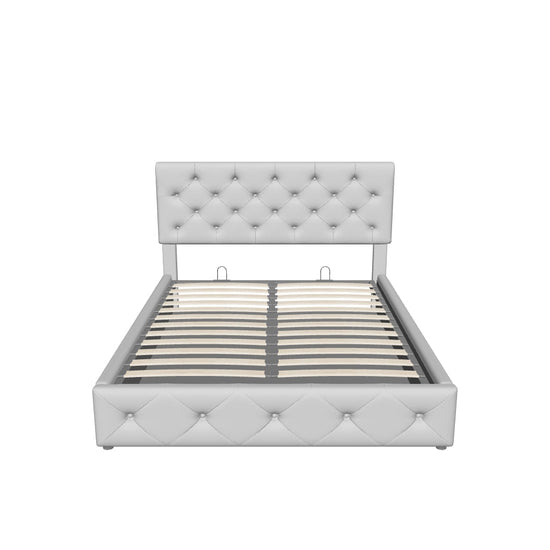 Queen Linen Upholstered Platform Bed Frame with Headboard and Storage