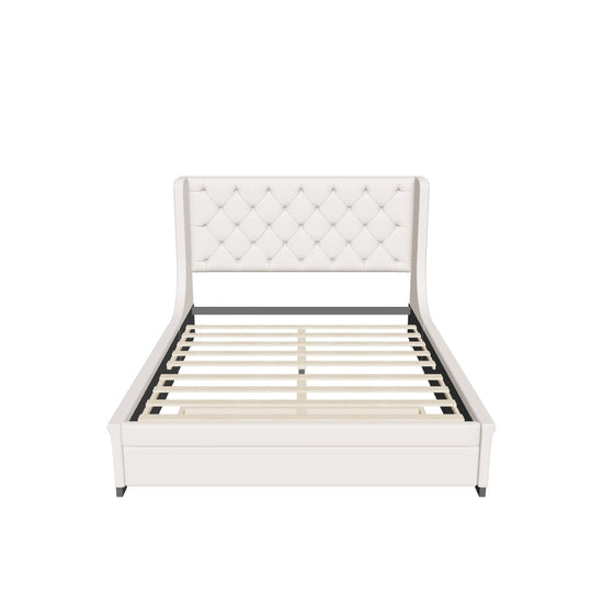 Queen Upholstered Bed Frame with Wingback Headboard and Storage