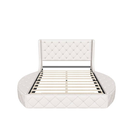 Upholstered Queen Platform Bed Frame with Wingback Headboard and Storage