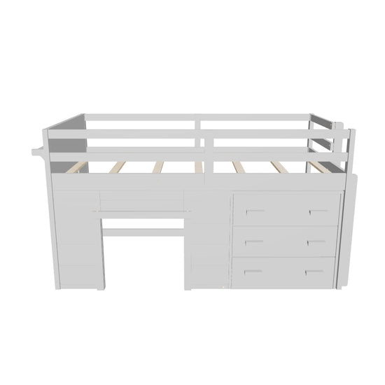 Low Twin Loft Bed with Detachable Storage Dresser for Kids - [Wood, Playhouse, Drawers]