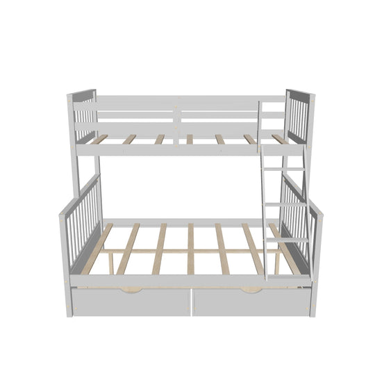 Wooden Classic Twin Over Full Bunk Bed with Ladder and Storage Drawers