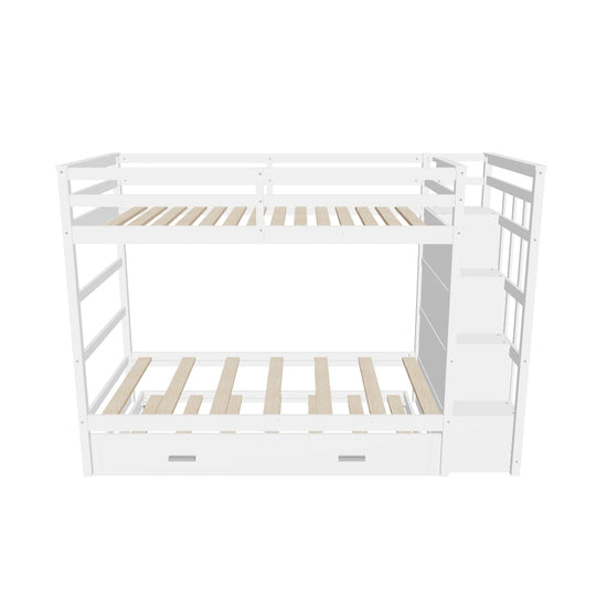 Twin Over Twin Bunk Beds with Stairs, Storage and Trundle - [Wooden, Drawers]