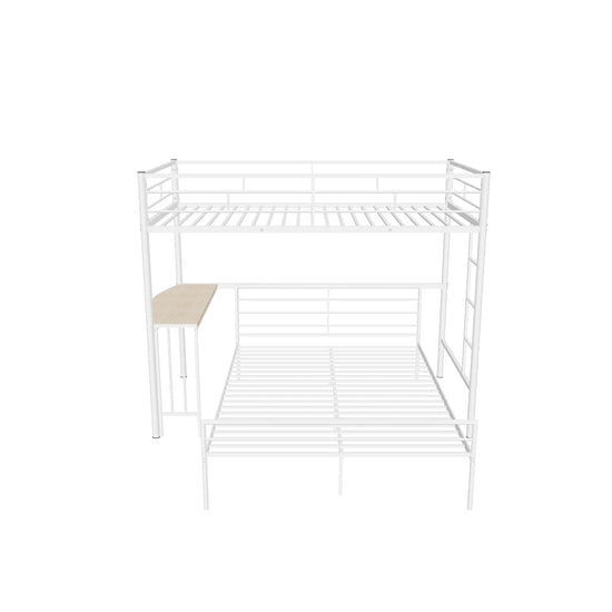 L-Shaped Twin Over Full Bunk Bed with Desk - [Metal, Detachable]