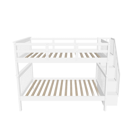 Wooden Full Over Full Bunk Beds with Storage and Stairs - [Detachable]