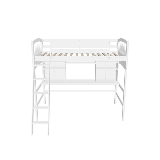 Convertible Twin High Loft Bed with Desk and Shelves - [Storage, Ladder, Wood]