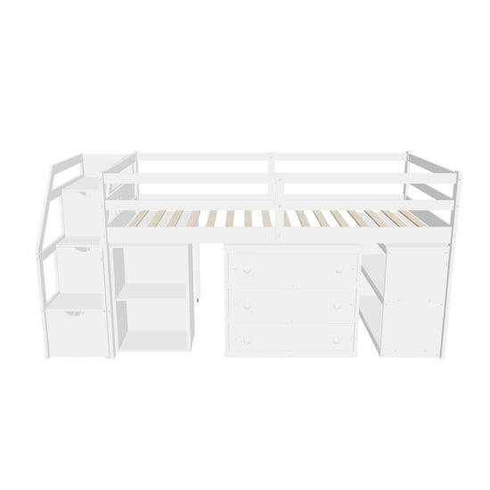 Low Twin Kids Loft Bed with Desk and Stairs, Storage - [Dresser]