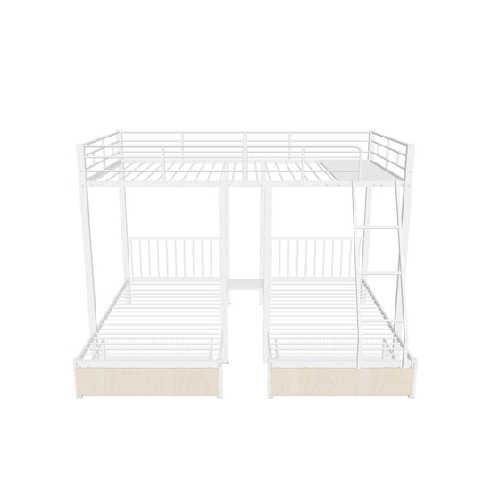 Full Over Twin & Twin Triple Bunk Beds with Storage - [Metal, Drawers, Table]