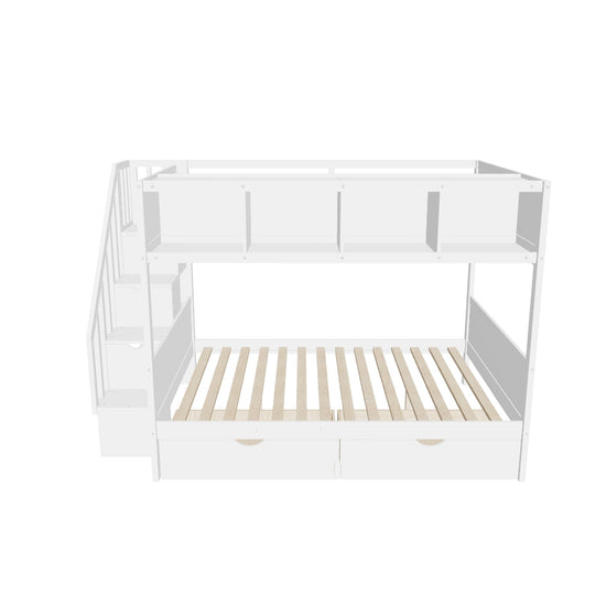 Twin Over Full Bunk Beds with Stairs and Storage for Adults - [Wooden, Drawers, Bookcase]