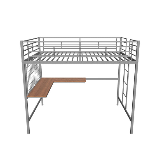 Metal Full Size Loft Bed with Desk and Grid for Kids, Adults, Teens