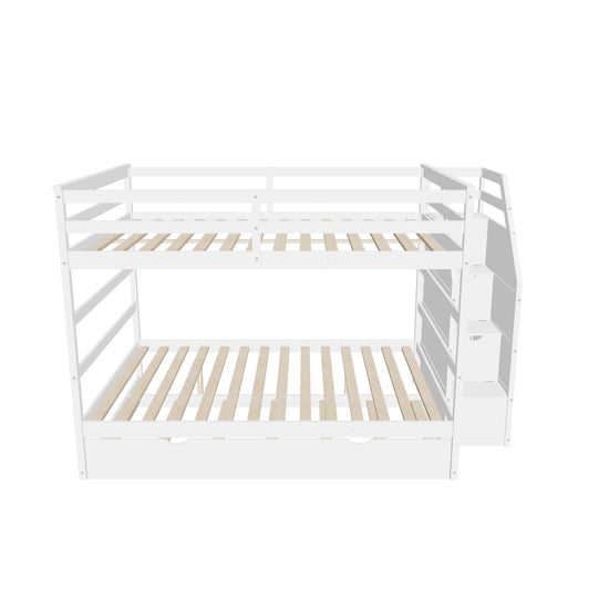 Full Over Full Bunk Beds with Stairs and Storage, Trundle - [Wood, Cabinets]